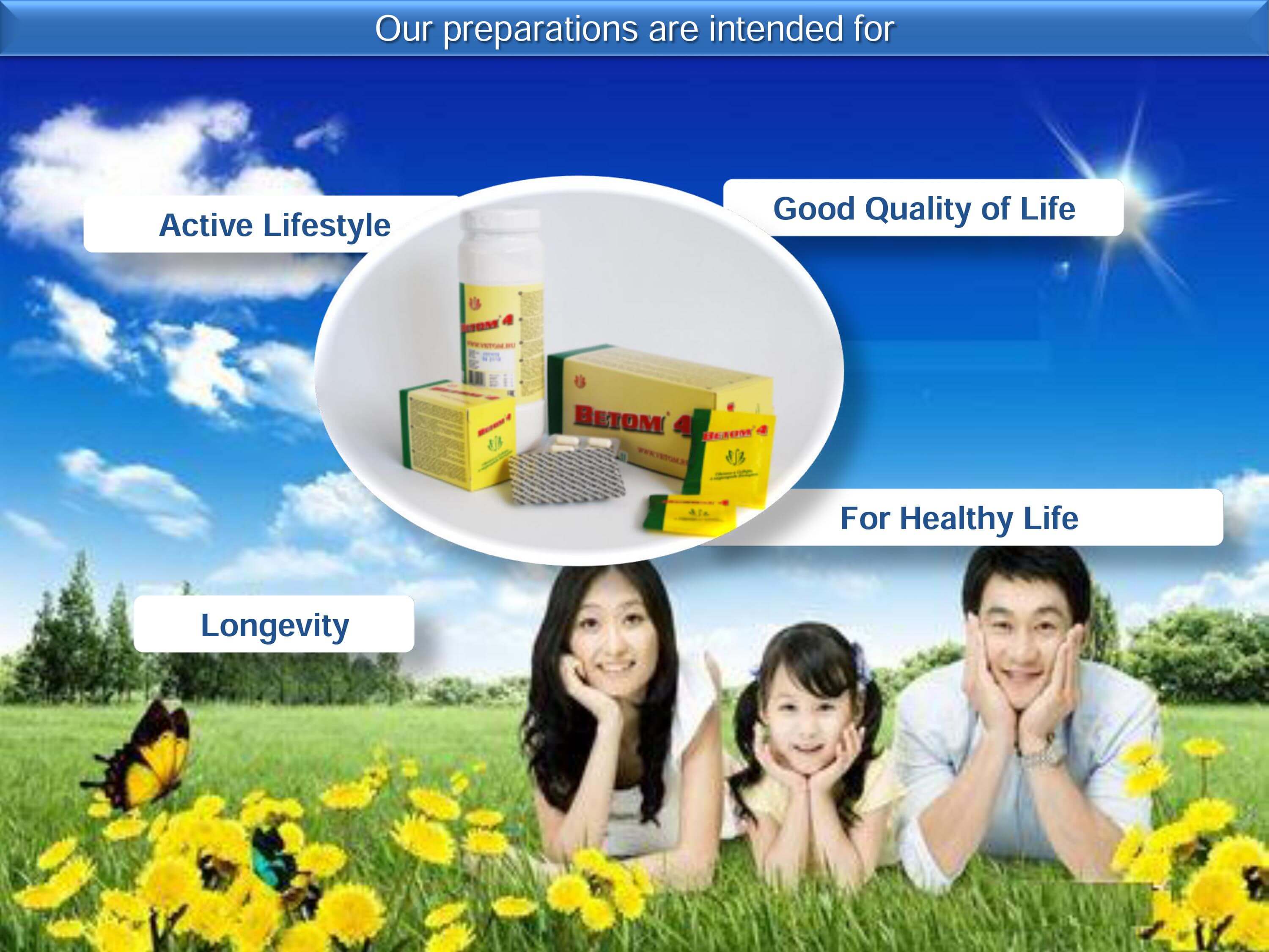 Our preparations are intended for an active lifestyle, longevity, good quality of life, for healthy life